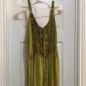 XS earth green Nepalese hand stitched dress